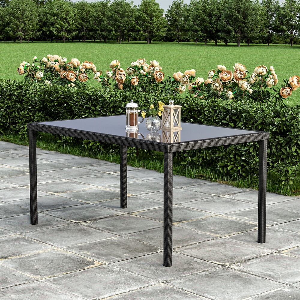 150cm Width Garden Table Dining Patio Outdoor Table Rectangle Table Black/Brown