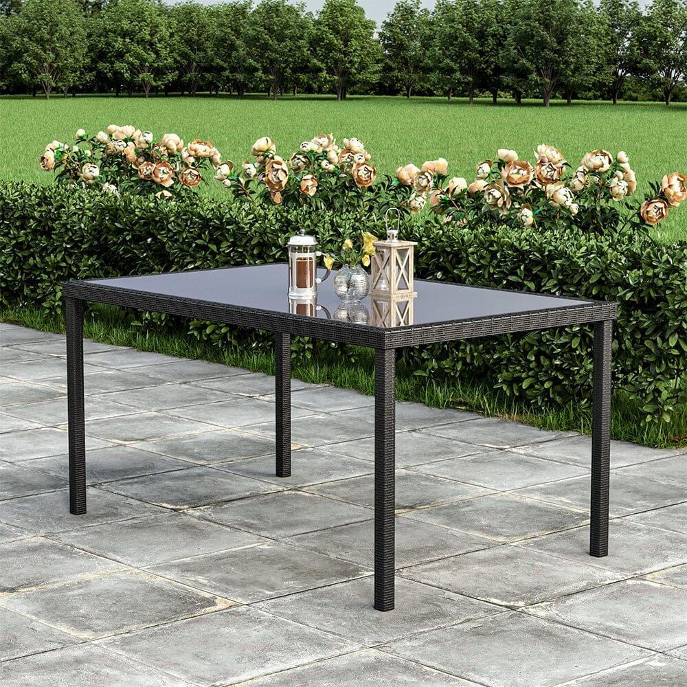 Rising Table Black Rattan Patio Table 150cm Width Garden Table