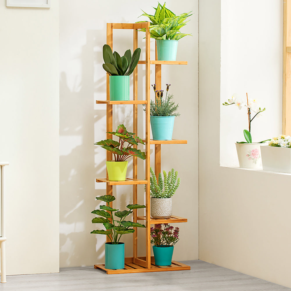6 Tier Flower Stand Plant Pot Display Ladder Shelves Bamboo Shelf Storage Rack