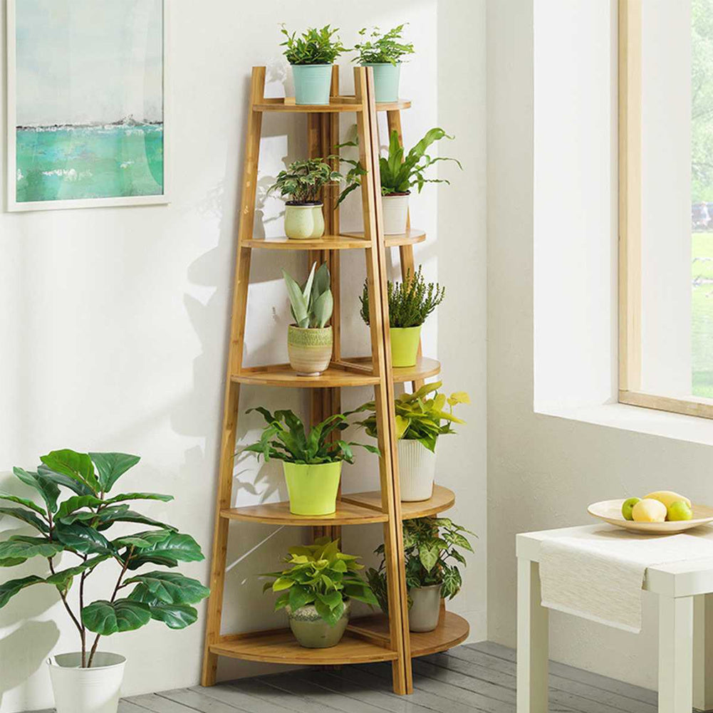 4/5 Tier Corner Ladder Wood Shelf Plant Flower Display Storage Rack