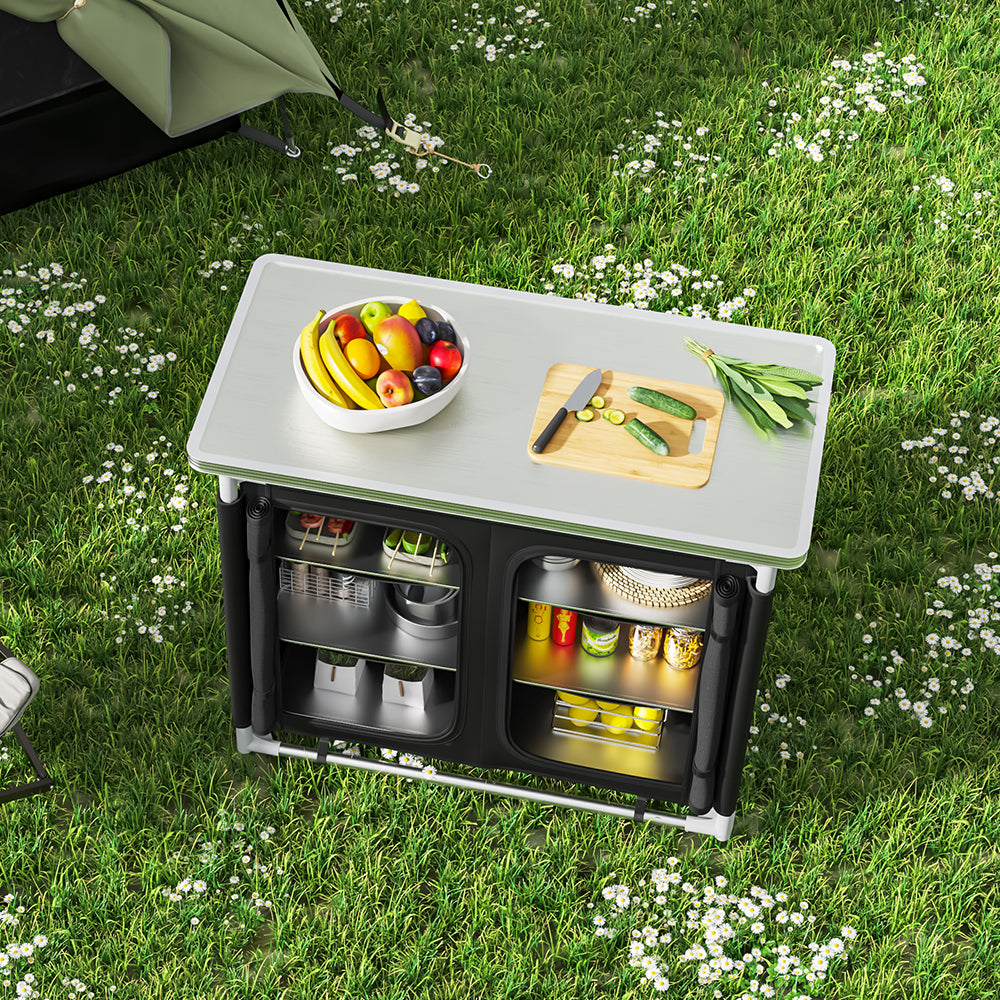 Camping Outdoor Kitchen with 4 Adjustable Feet and 6 Layers