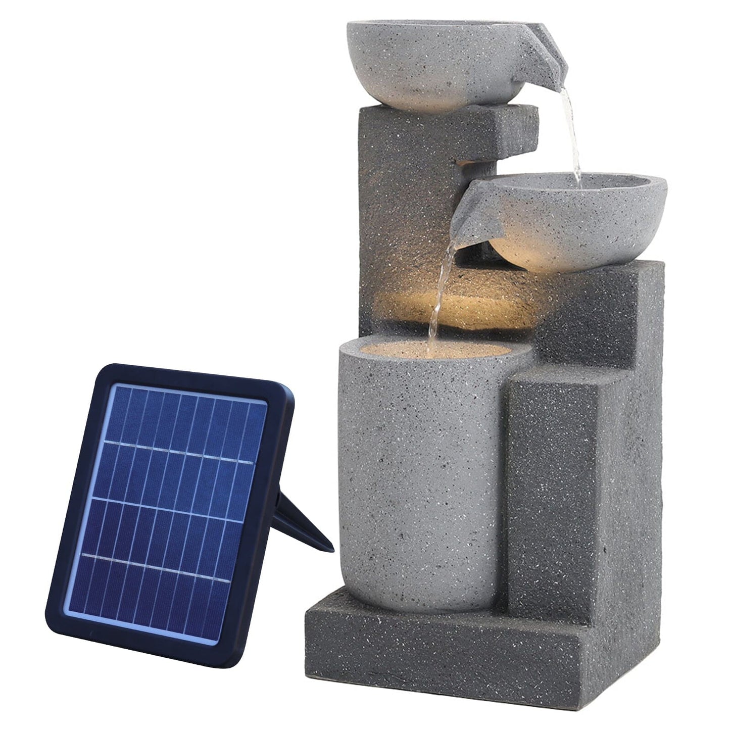 Garden Cascading Fountain Solar LED Light Rockfall Water Feature