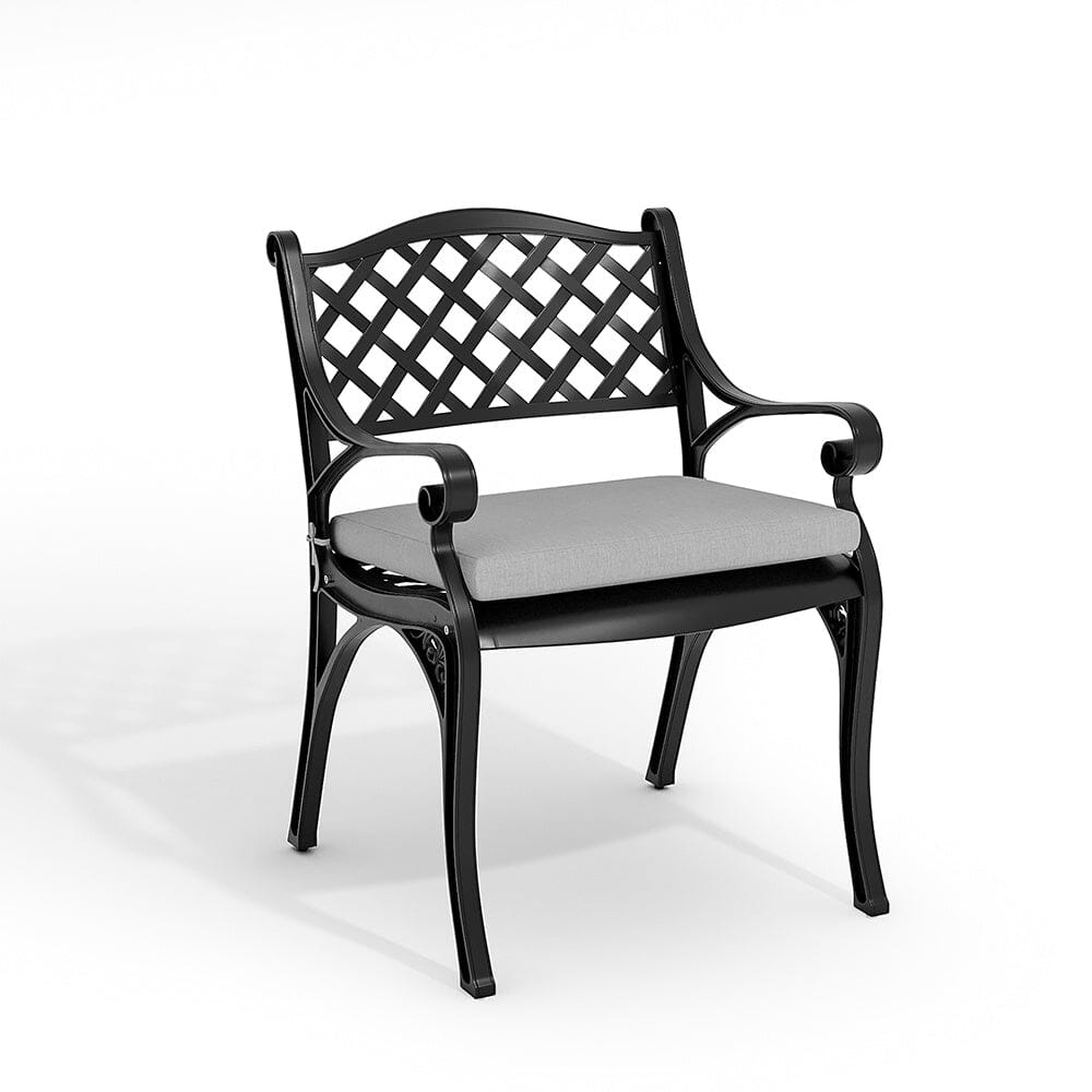 Set of 2 Garden Chairs Cast Aluminium Armchairs with Cushion Black/White