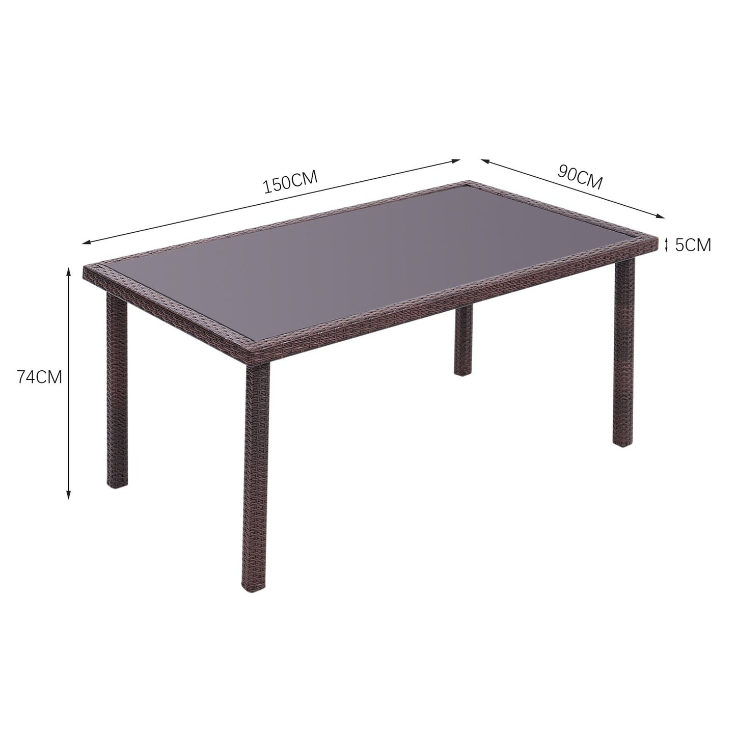 150cm Width Garden Table Dining Patio Outdoor Table Rectangle Table Black/Brown