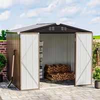 Classic Lockable Brown Metal Shed for Garden Storage