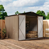 Classic Lockable Brown Metal Shed for Garden Storage