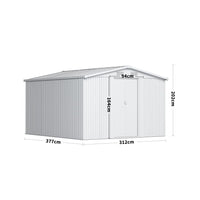 12x10 ft Metal Shed with Gabled Roof for Garden Storage
