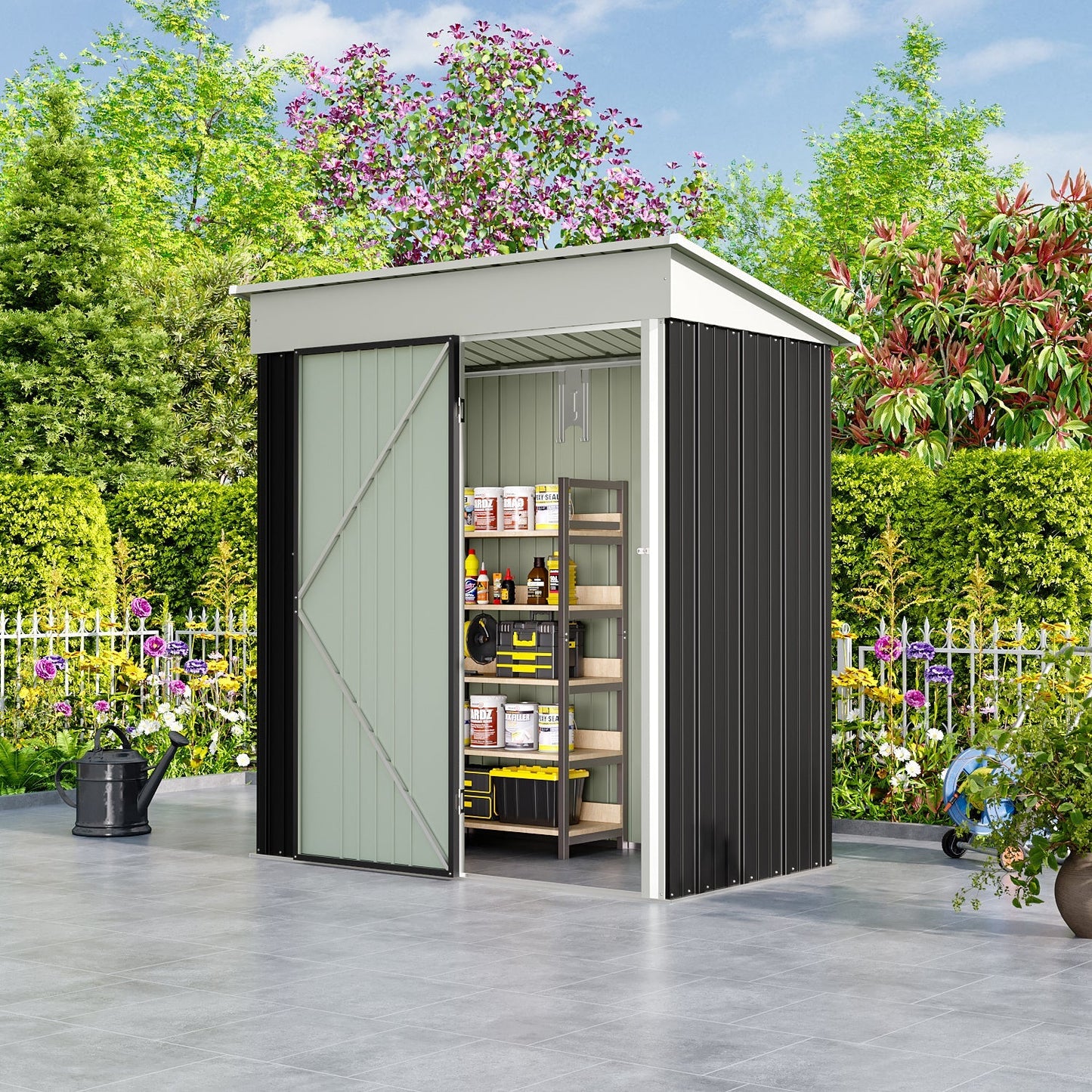 Lockable Zinc Steel Storage Shed with Built-In Shelving