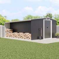 Garden Gable Roof Metal Shed with Log Storage