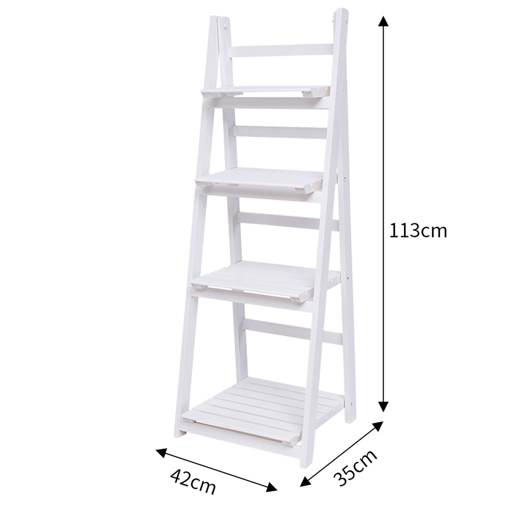 4-Tier Rustic Wooden Foldable Ladder Shelf for Plants