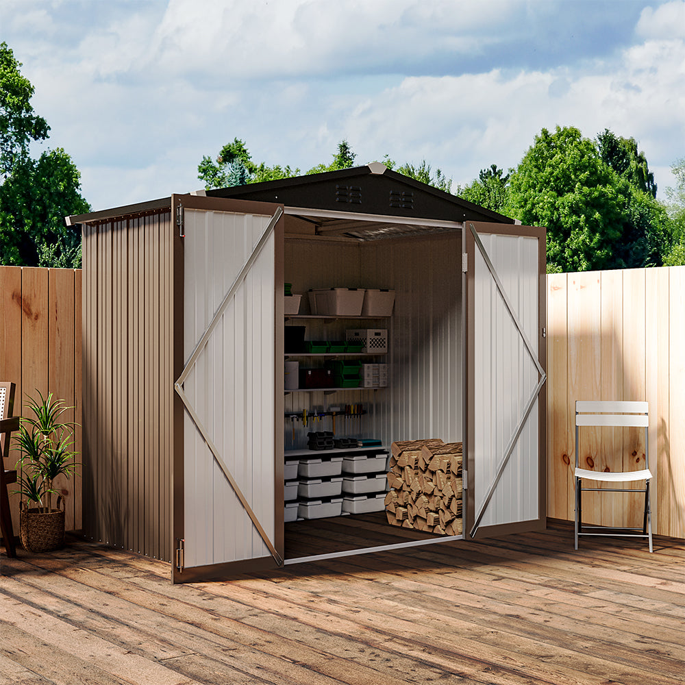 Classic Lockable Brown Metal Shed for Garden Storage
