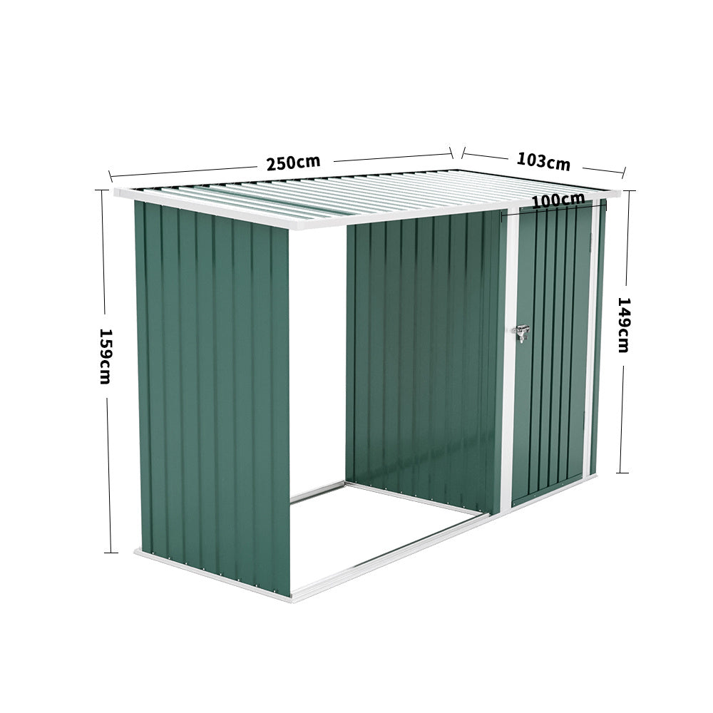 8x3 Outdoor Garden Storage Metal Shed with Log Storage